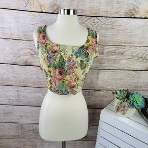 NWT Cider Grandma's Vineyard Floral Wide Strap Asymmetrical Crop Top Size Large